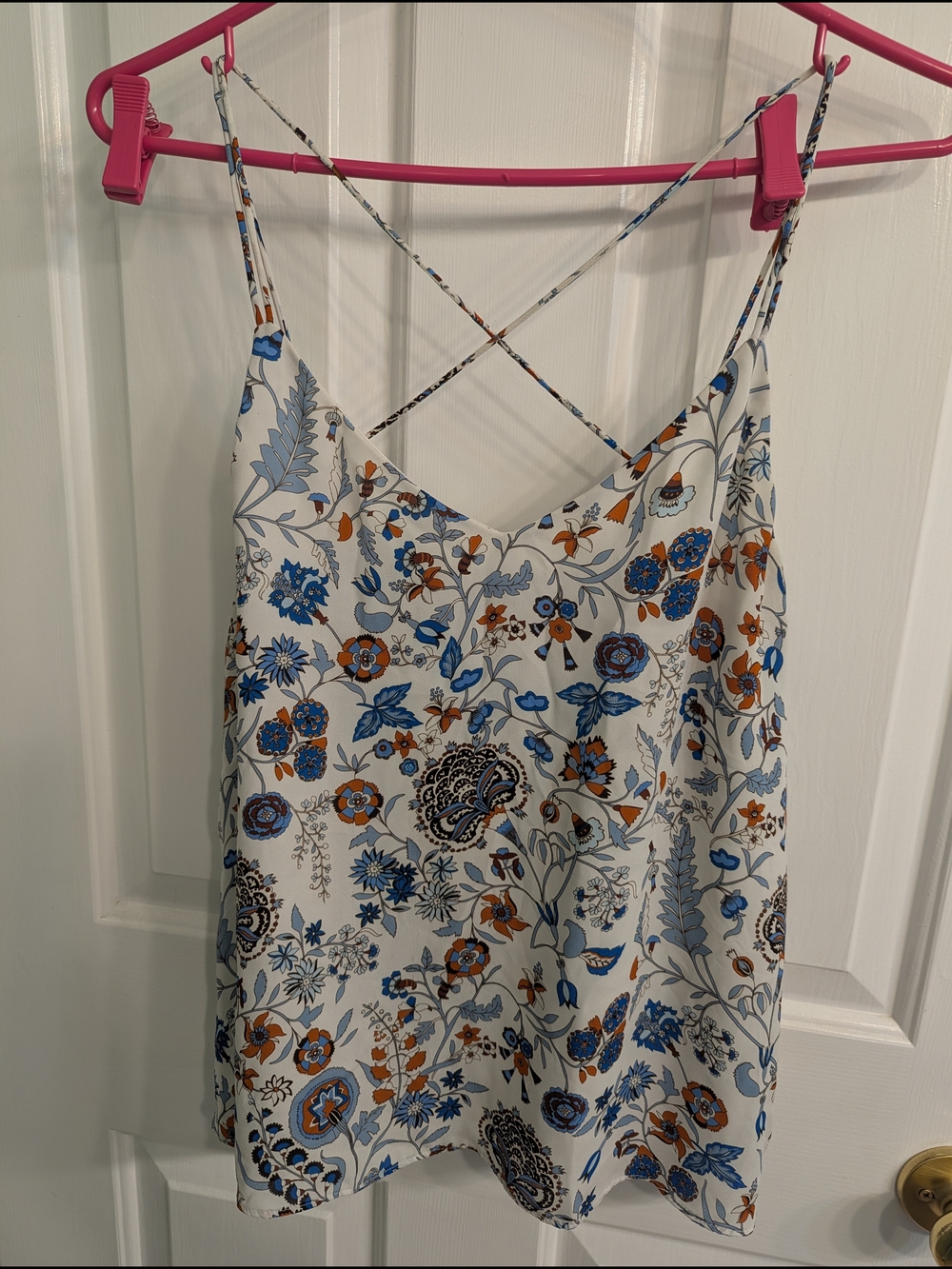 H&M Cream Floral Cami with Blue & Rust Accents